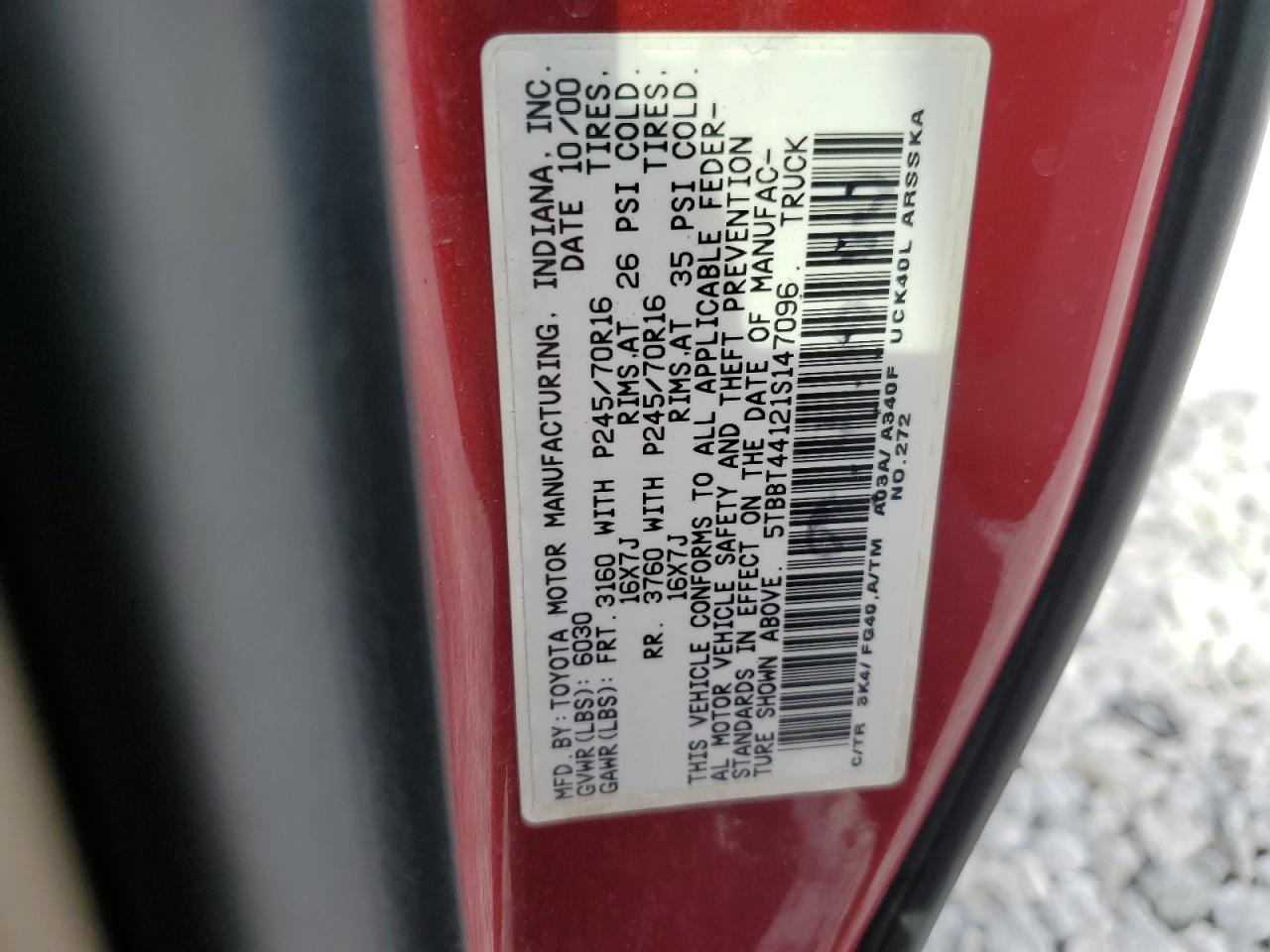 5TBBT44121S147096 2001 Toyota Tundra Access Cab