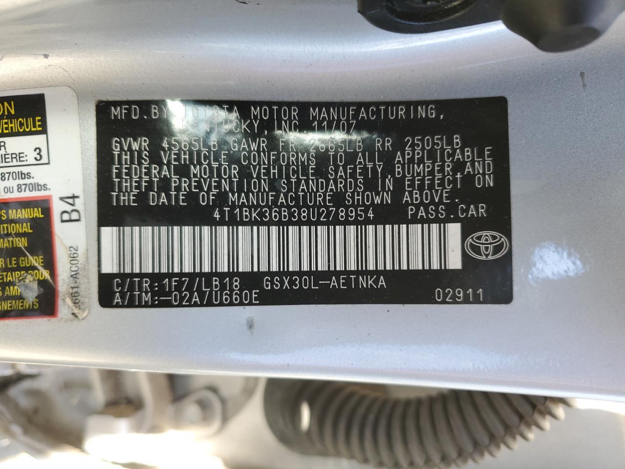 4T1BK36B38U278954 2008 Toyota Avalon Xl