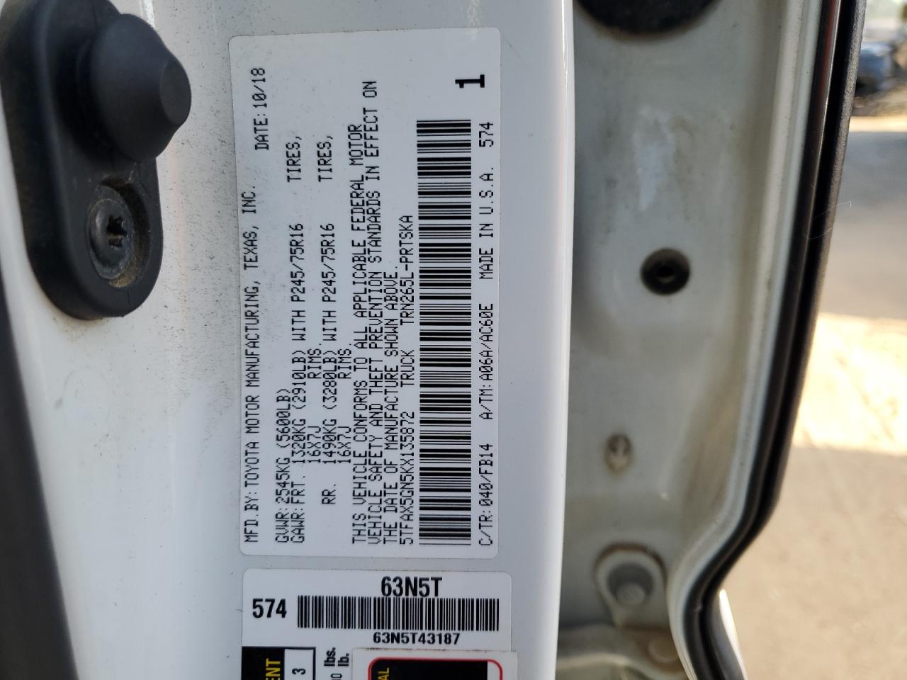 5TFAX5GN5KX135872 2019 Toyota Tacoma Double Cab