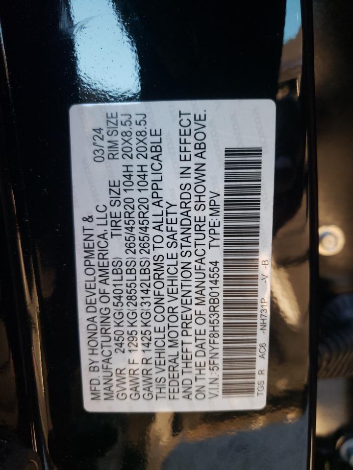 2024 Honda Passport Exl VIN: 5FNYF8H53RB014554 Lot: 77661234