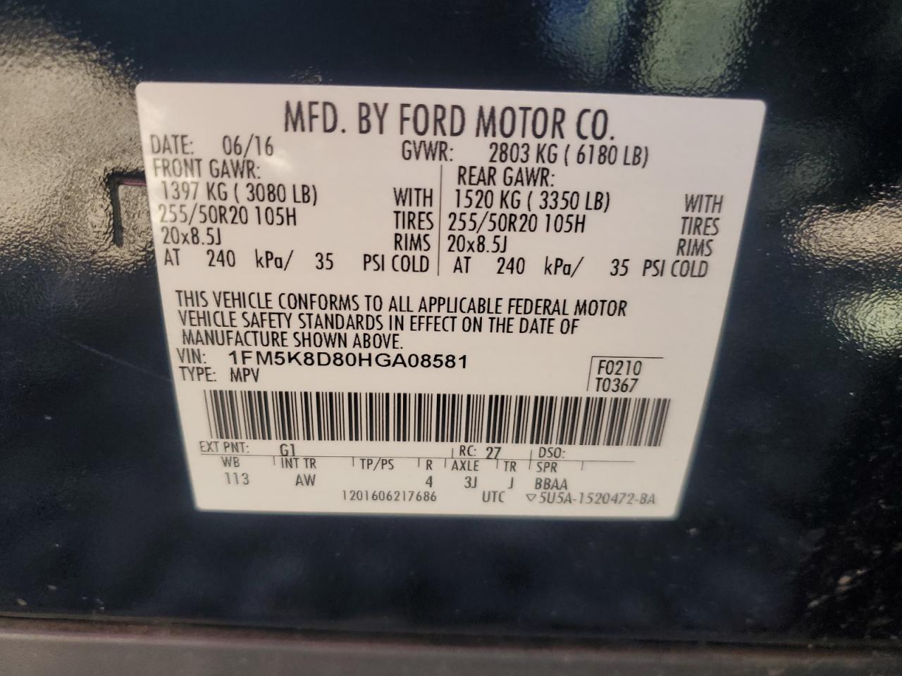 1FM5K8D80HGA08581 2017 FORD EXPLORER - Image 14