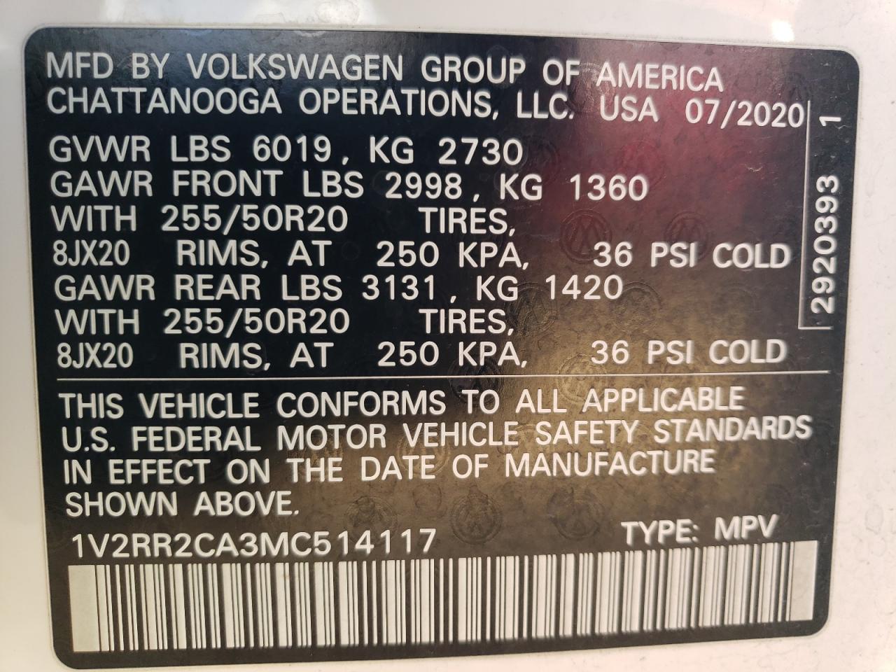 VIN 1V2RR2CA3MC514117 2021 VOLKSWAGEN ATLAS no.13