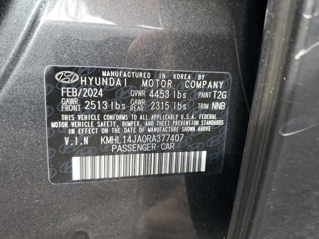 2024 Hyundai Sonata Sel VIN: KMHL14JA0RA377407 Lot: 75697944