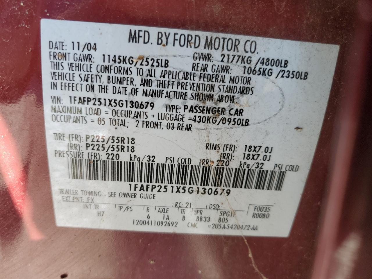 2005 Ford Five Hundred Limited VIN: 1FAFP251X5G130679 Lot: 74371274
