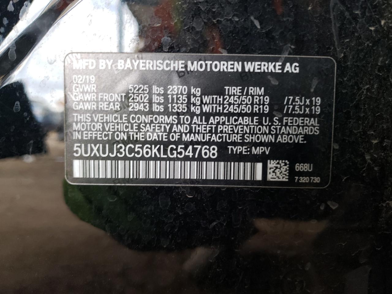 5UXUJ3C56KLG54768 2019 BMW X4 xDrive30I