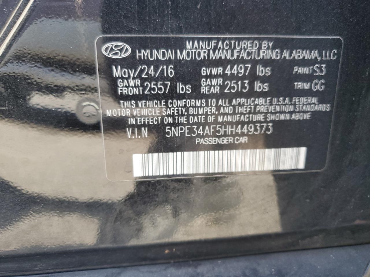 5NPE34AF5HH449373 2017 Hyundai Sonata Sport