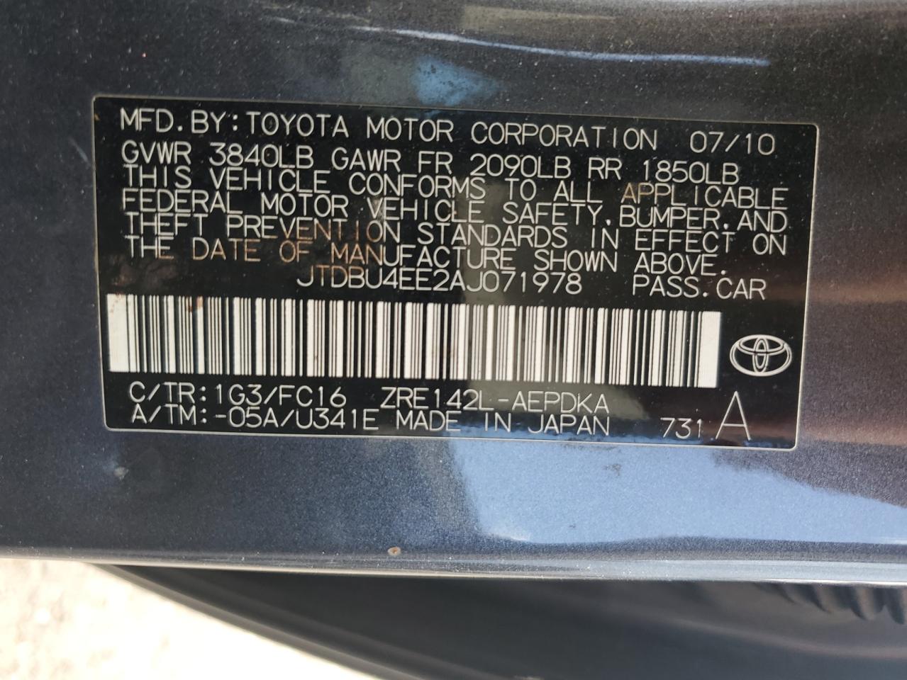 JTDBU4EE2AJ071978 2010 Toyota Corolla Base