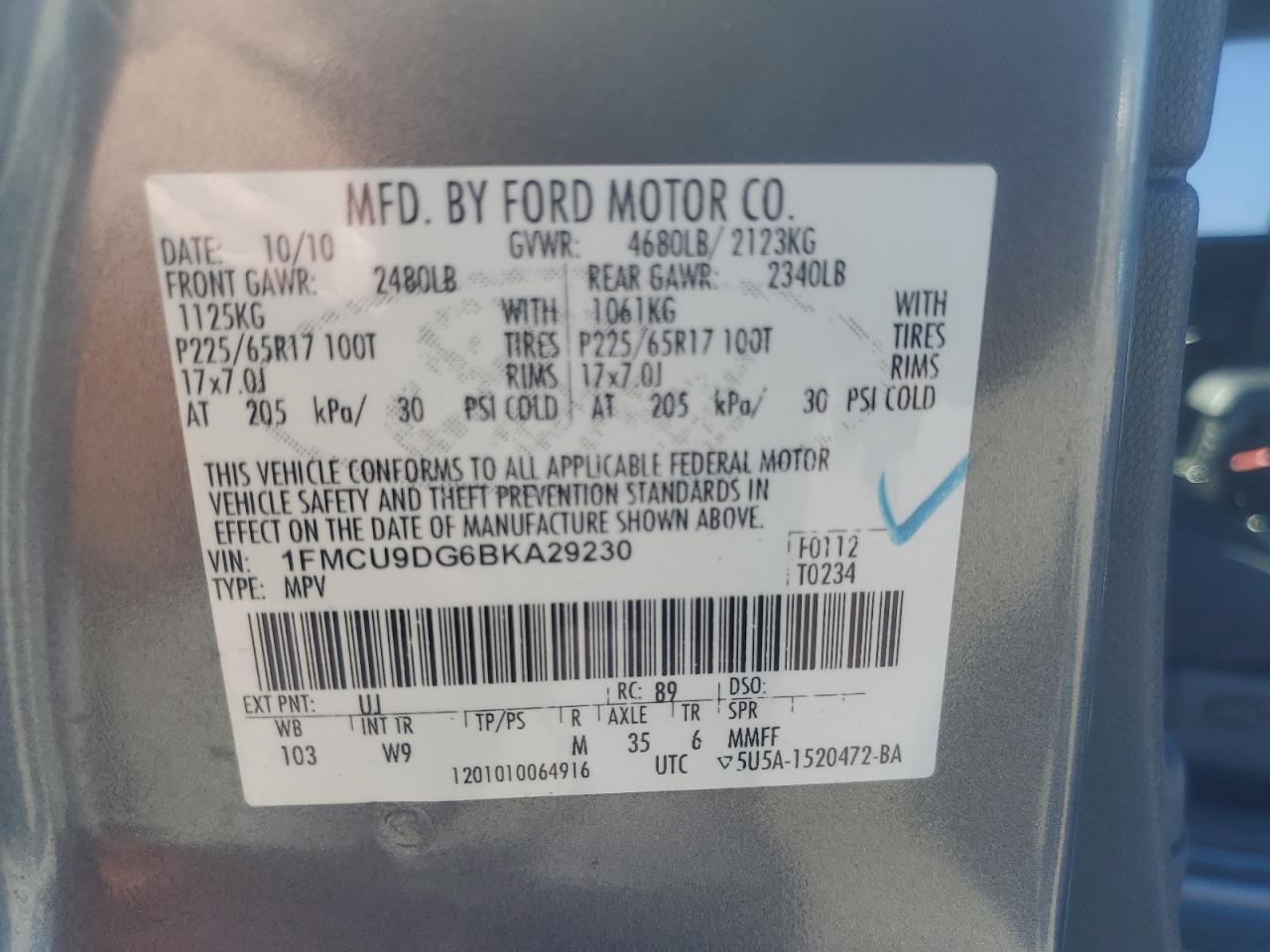 1FMCU9DG6BKA29230 2011 Ford Escape Xlt