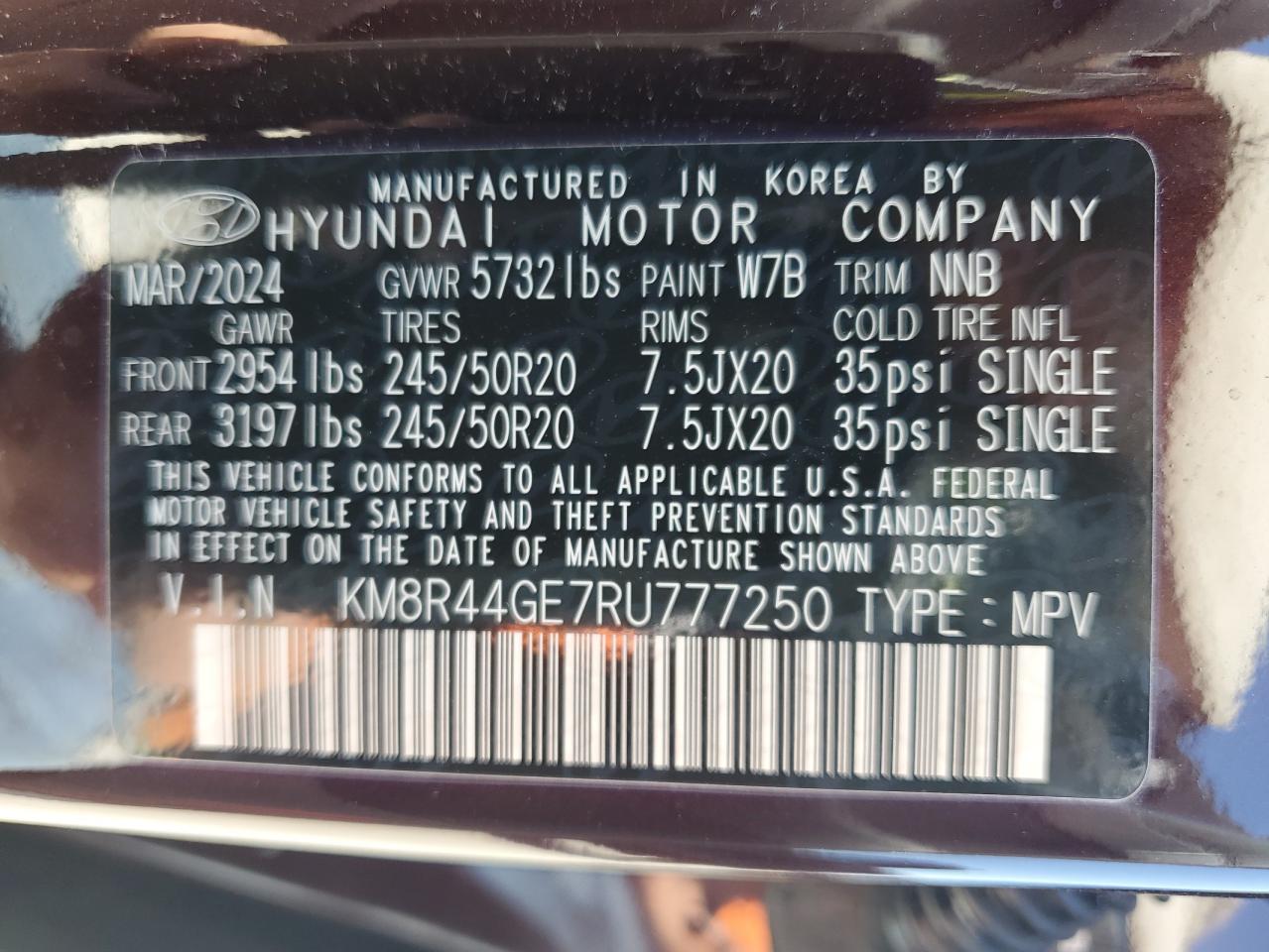 2024 Hyundai Palisade Sel Premium VIN: KM8R44GE7RU777250 Lot: 76165514