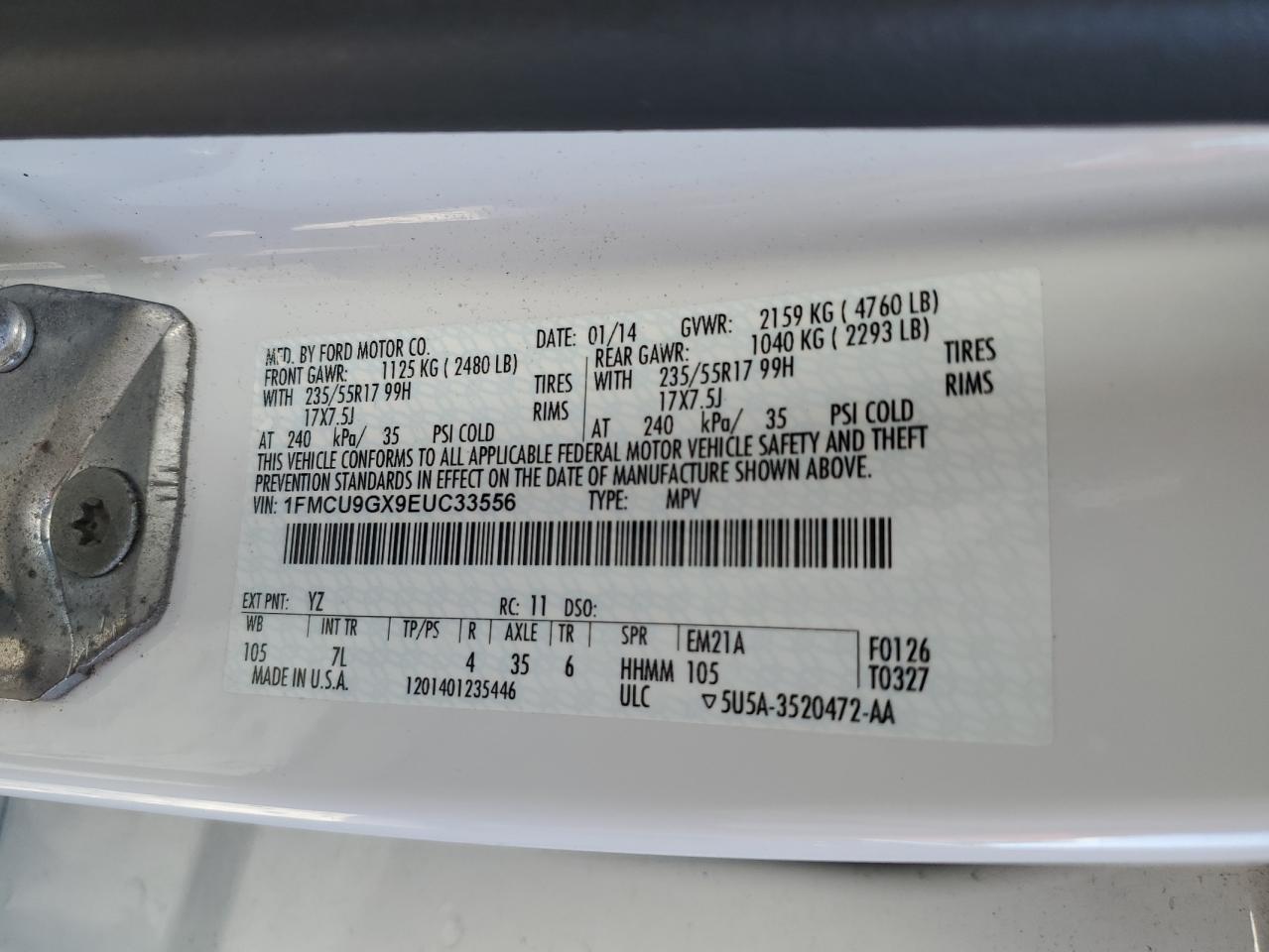 1FMCU9GX9EUC33556 2014 Ford Escape Se