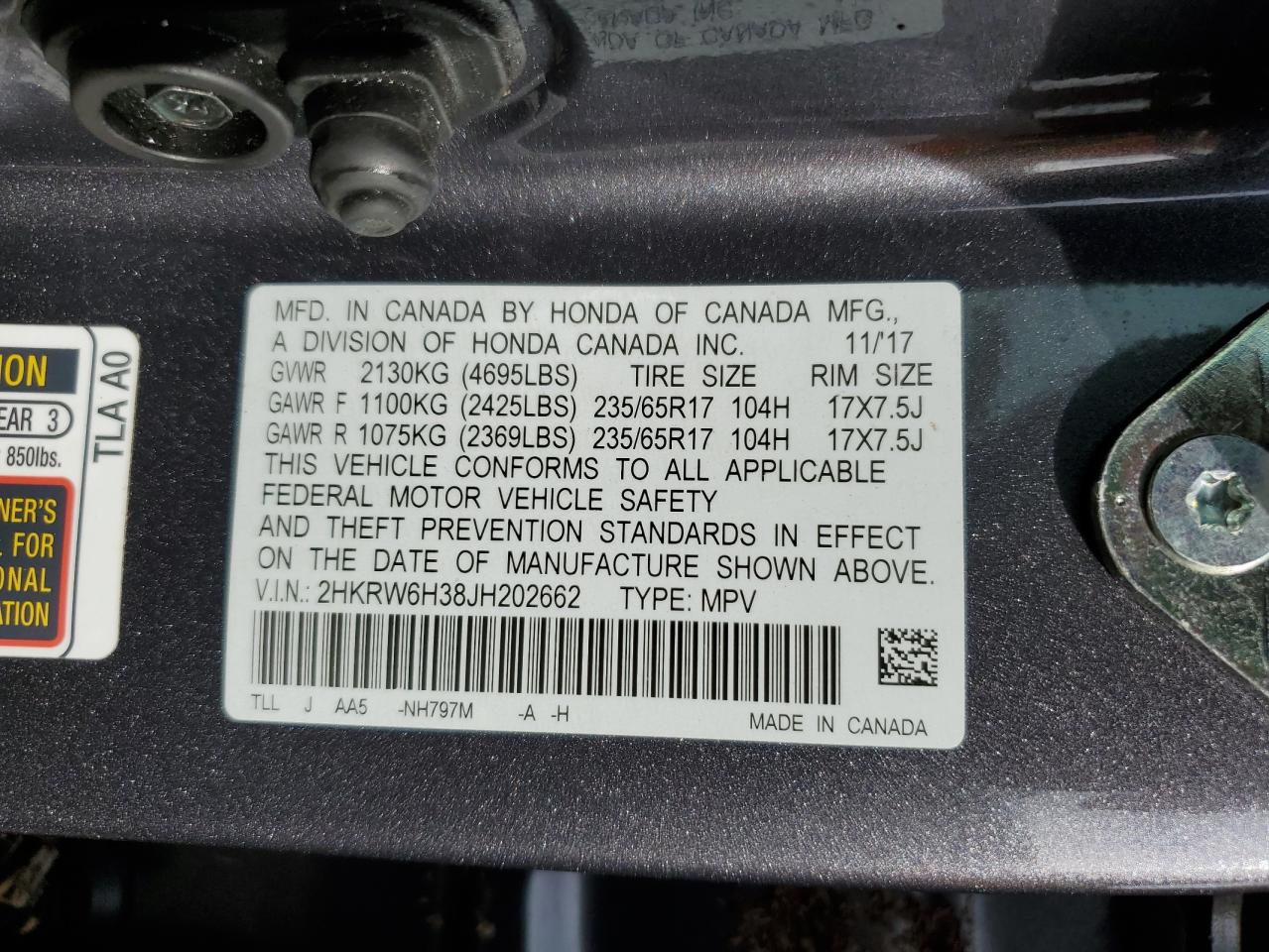 2HKRW6H38JH202662 2018 Honda Cr-V Lx