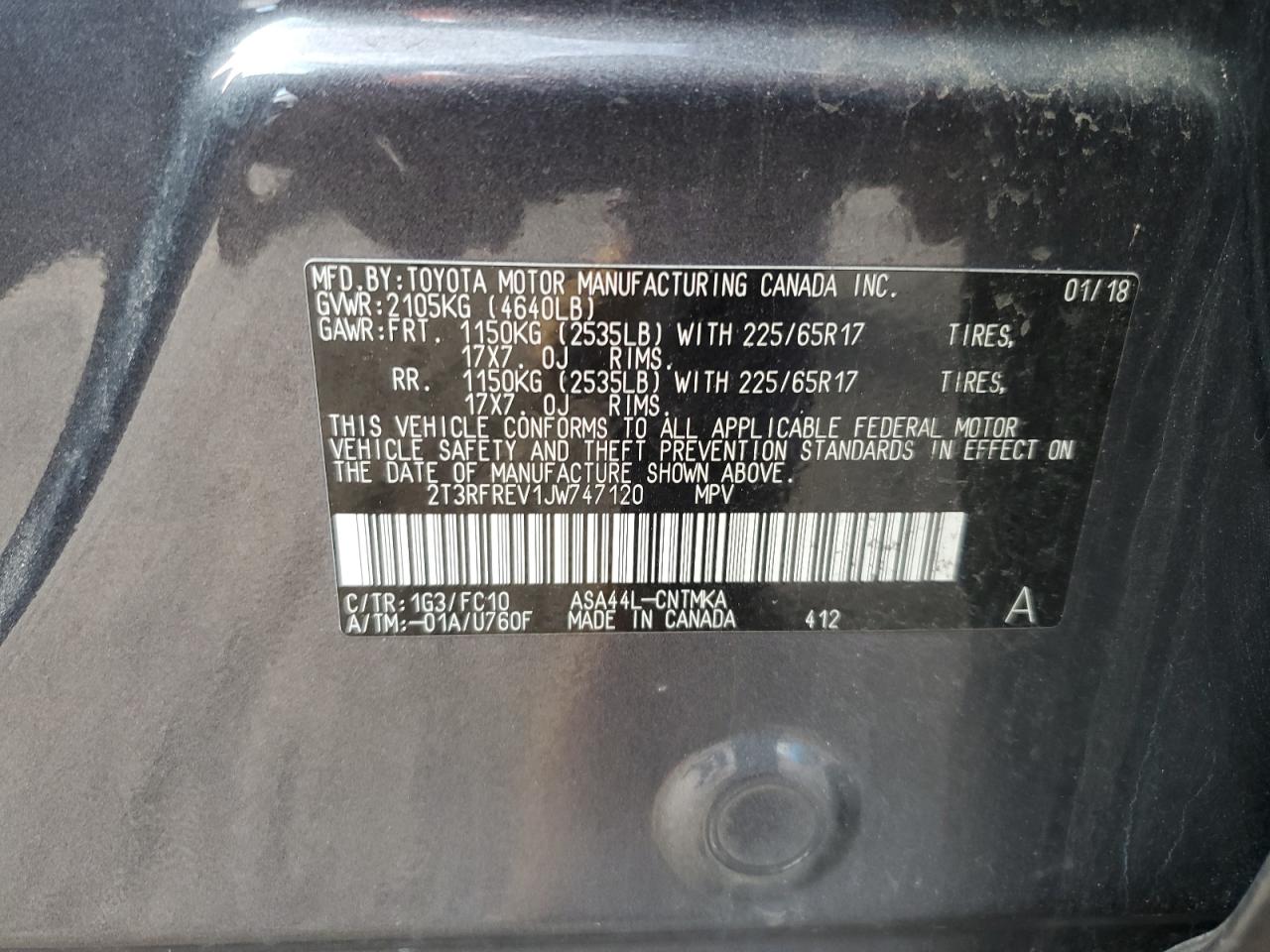 2T3RFREV1JW747120 2018 Toyota Rav4 Adventure
