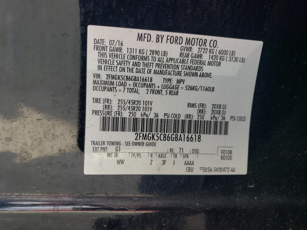 2FMGK5C86GBA16618 2016 Ford Flex Sel