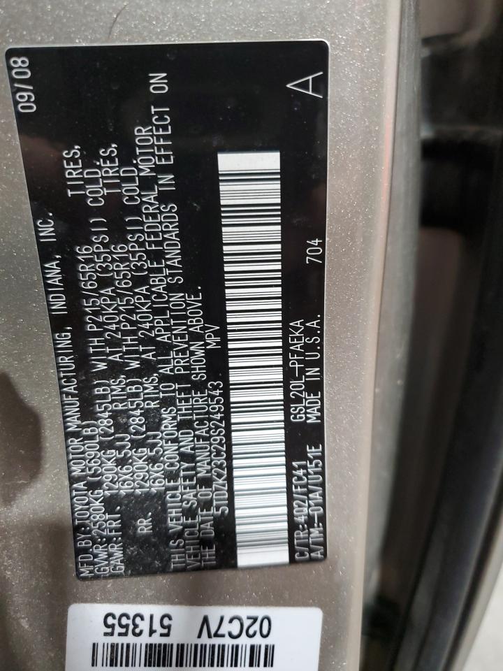 2009 Toyota Sienna Ce VIN: 5TDZK23C29S249543 Lot: 78550854