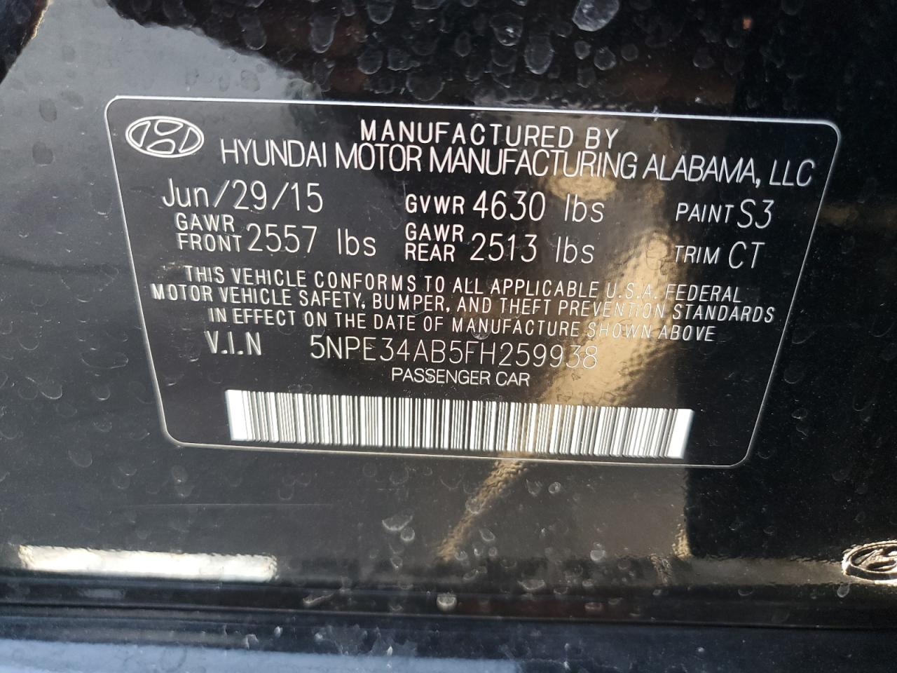 VIN 5NPE34AB5FH259938 2015 HYUNDAI SONATA no.12