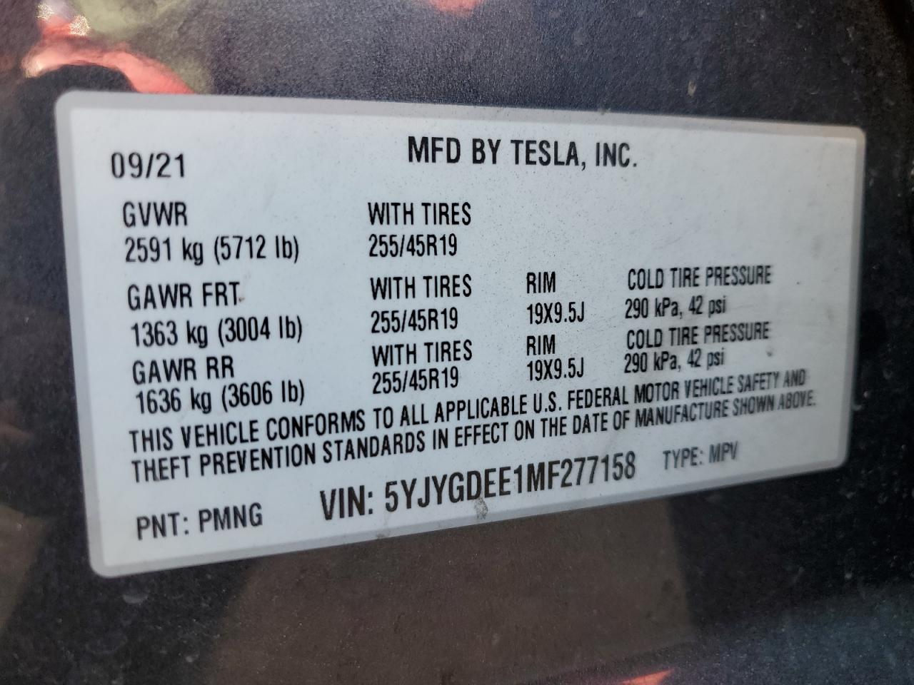 2021 Tesla Model Y VIN: 5YJYGDEE1MF277158 Lot: 78173264