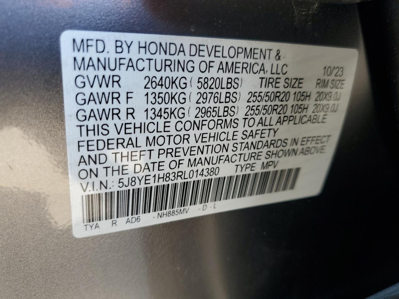 2024 Acura Mdx Advance VIN: 5J8YE1H83RL014380 Lot: 73609394