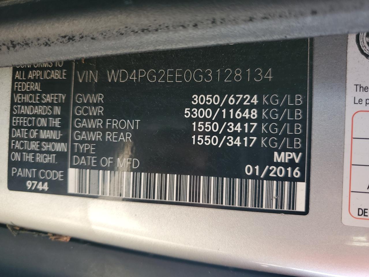 WD4PG2EE0G3128134 2016 Mercedes-Benz Metris