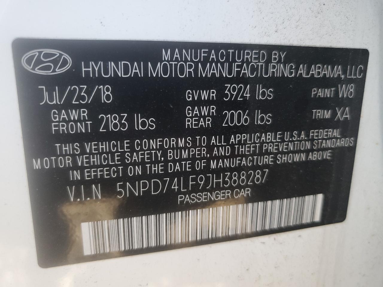 2018 Hyundai Elantra Se VIN: 5NPD74LF9JH388287 Lot: 75383664