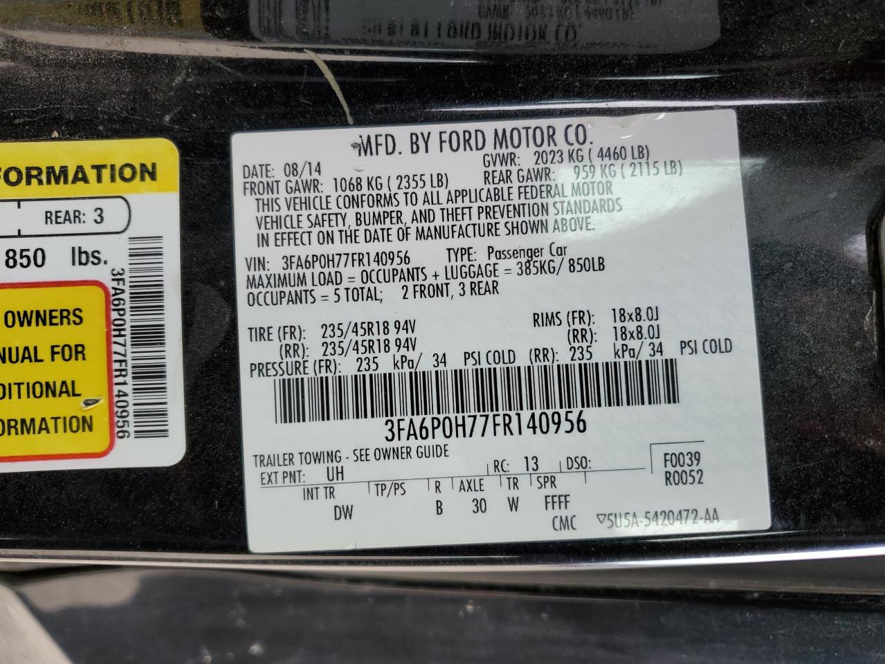 2015 Ford Fusion Se VIN: 3FA6P0H77FR140956 Lot: 77437584