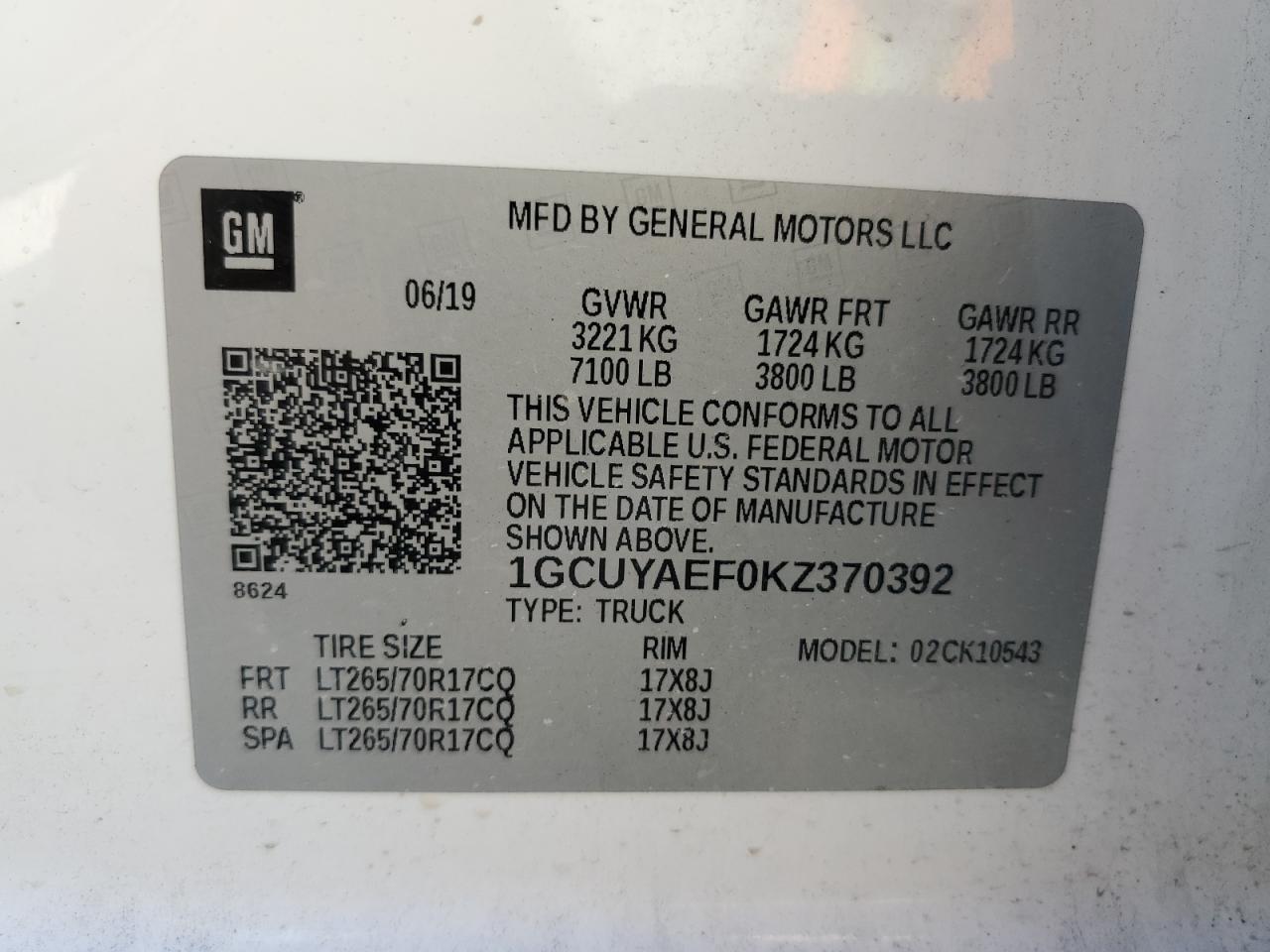 1GCUYAEF0KZ370392 2019 Chevrolet Silverado K1500