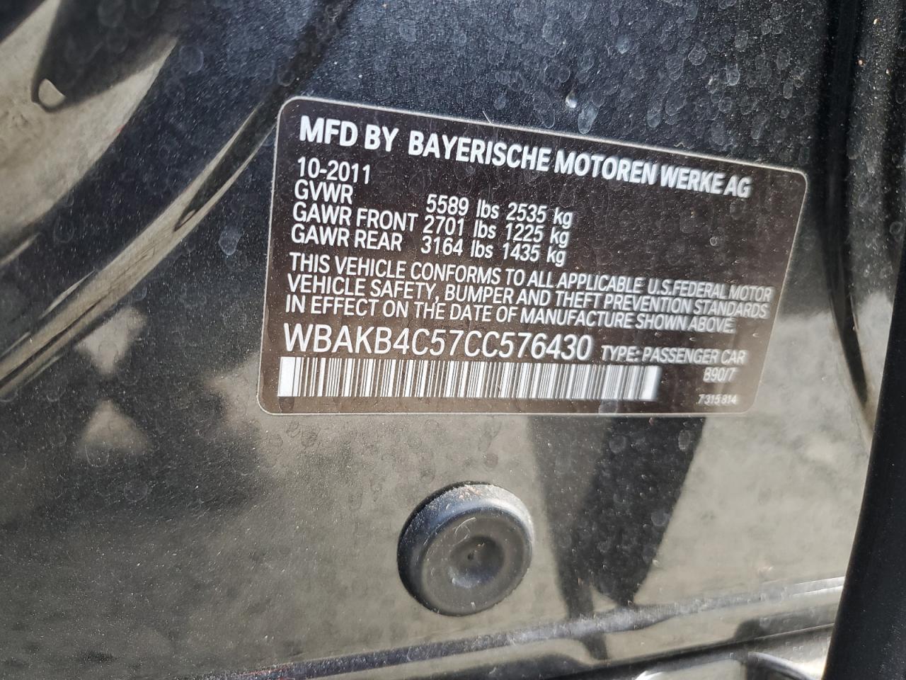 2012 BMW 740 Li VIN: WBAKB4C57CC576430 Lot: 77214444