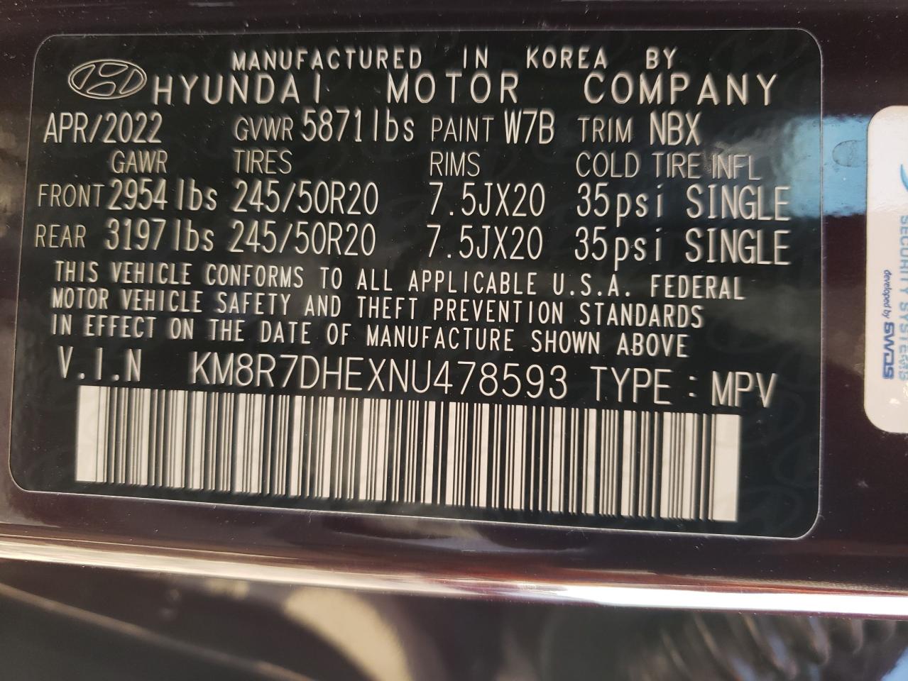 2022 Hyundai Palisade Calligraphy VIN: KM8R7DHEXNU478593 Lot: 75845324