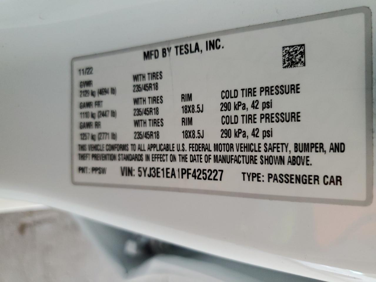 5YJ3E1EA1PF425227 2023 Tesla Model 3