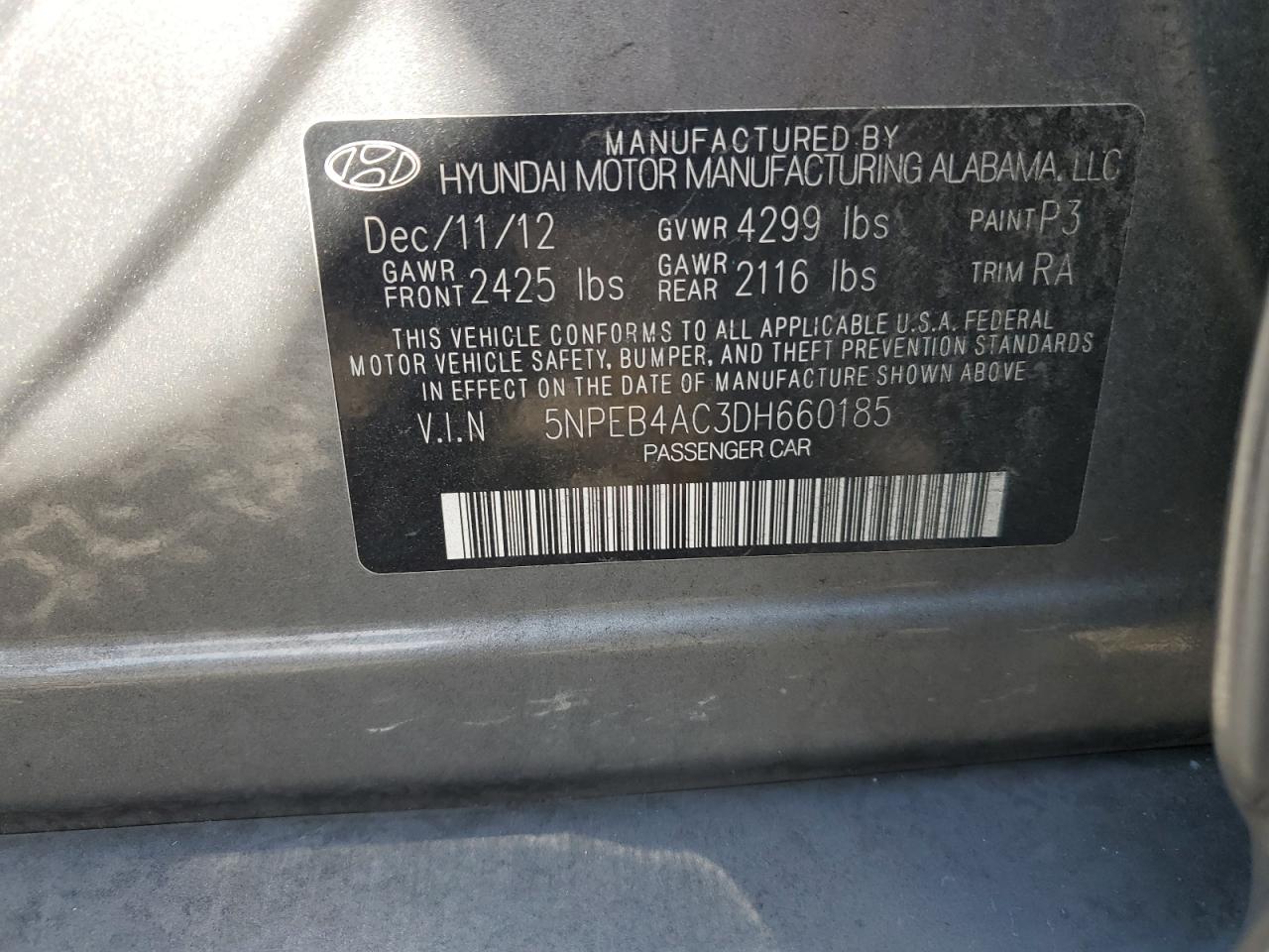 5NPEB4AC3DH660185 2013 Hyundai Sonata Gls