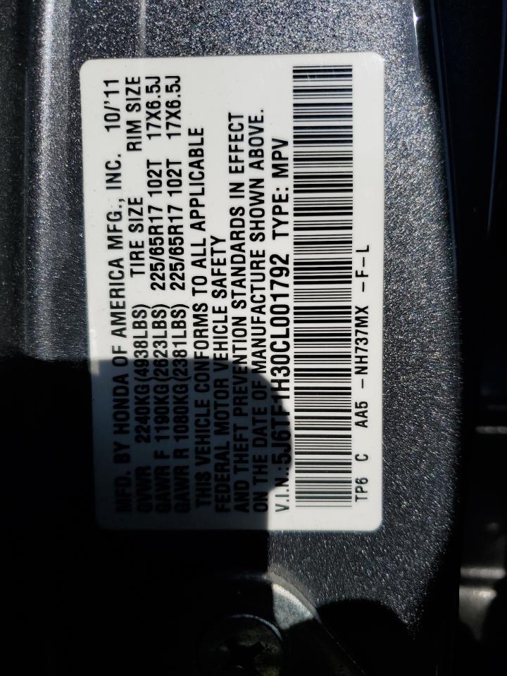 2012 Honda Crosstour Ex VIN: 5J6TF1H30CL001792 Lot: 77958964