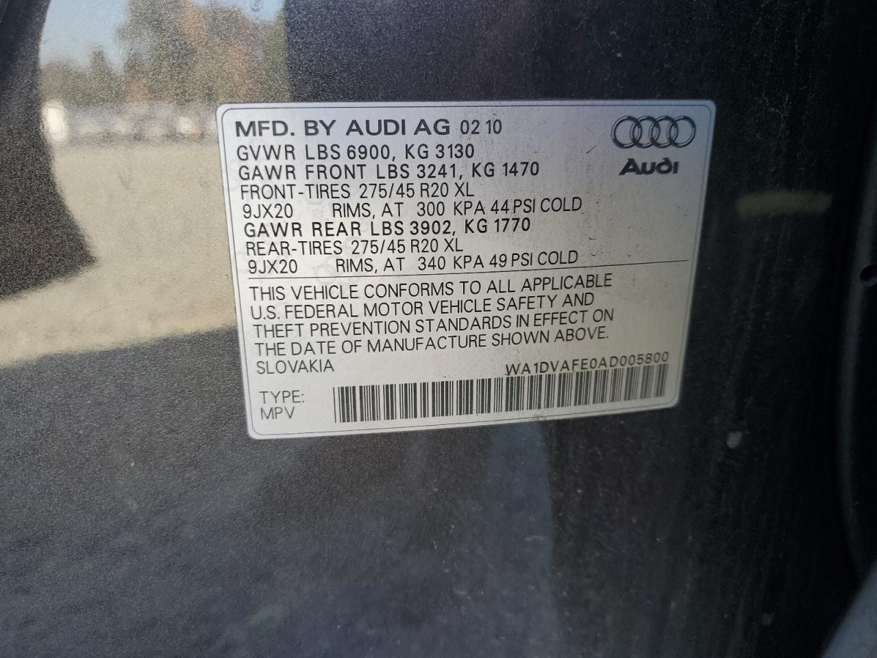 2010 Audi Q7 Prestige VIN: WA1DVAFE0AD005800 Lot: 77247044