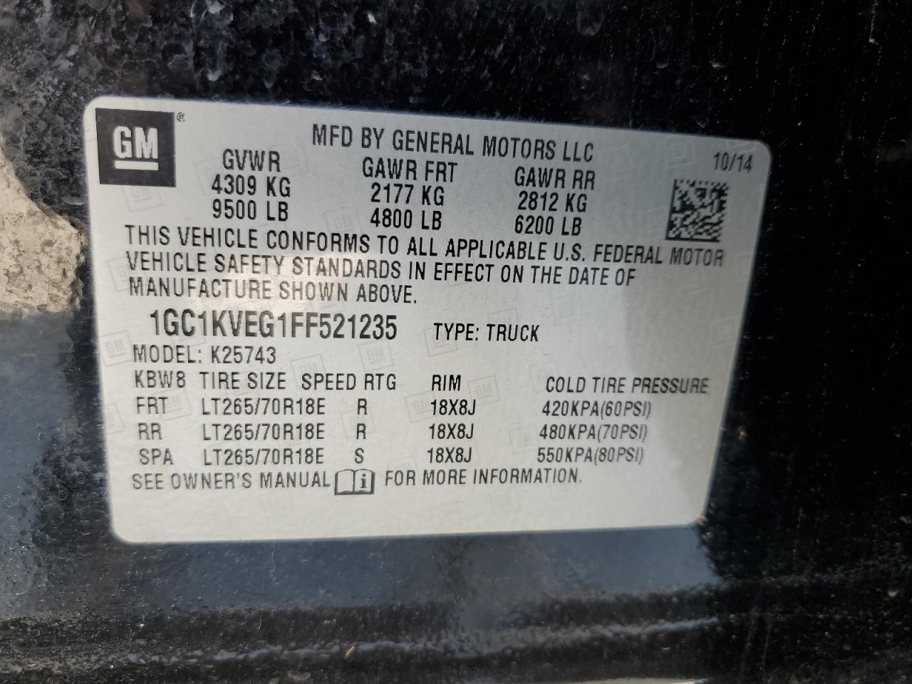 1GC1KVEG1FF521235 2015 Chevrolet Silverado K2500 Heavy Duty Lt