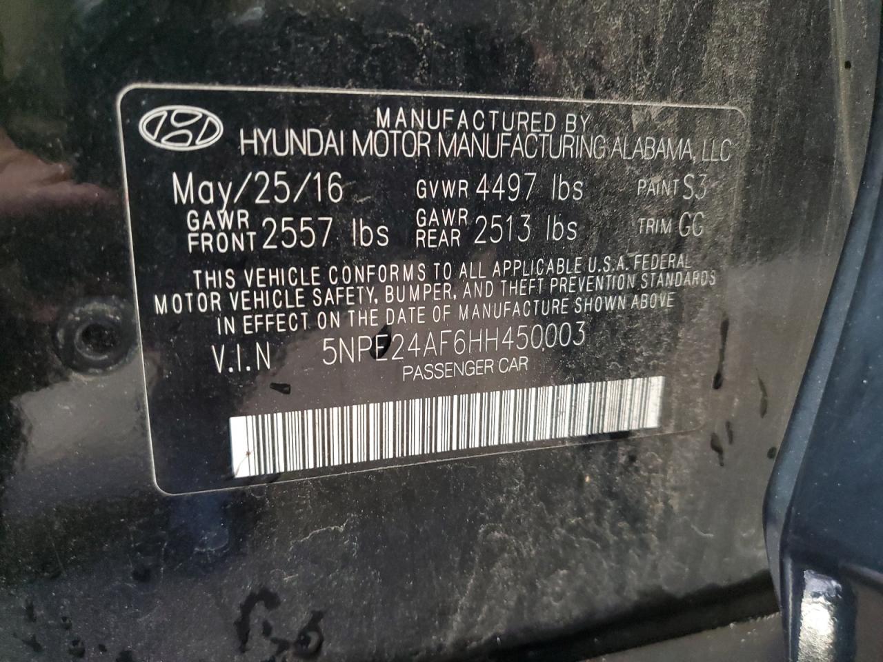 5NPE24AF6HH450003 2017 Hyundai Sonata Se