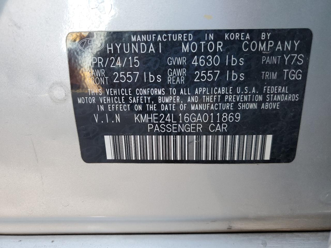 2016 Hyundai Sonata Hybrid VIN: KMHE24L16GA011869 Lot: 76550574