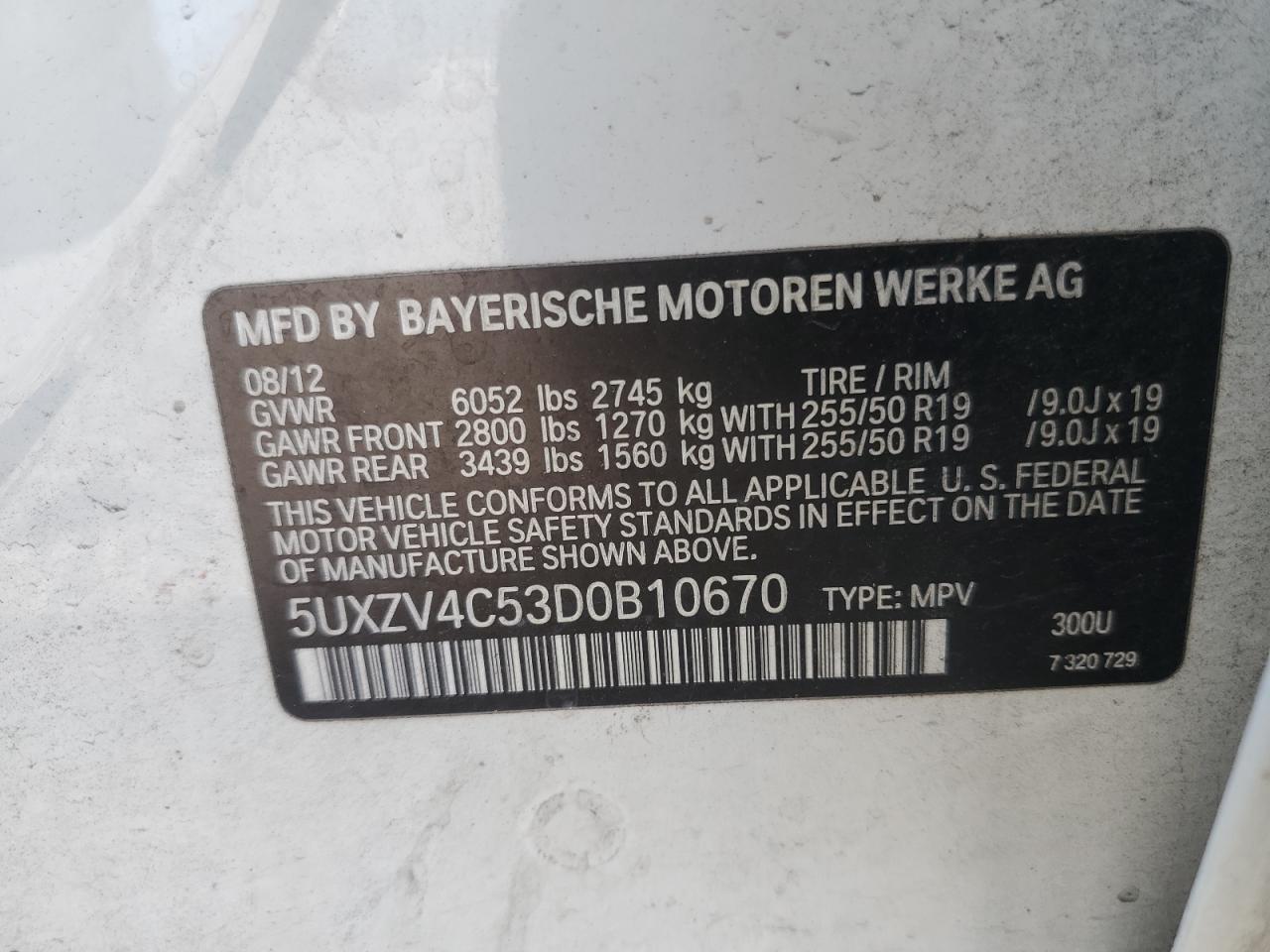 2013 BMW X5 xDrive35I VIN: 5UXZV4C53D0B10670 Lot: 73999044