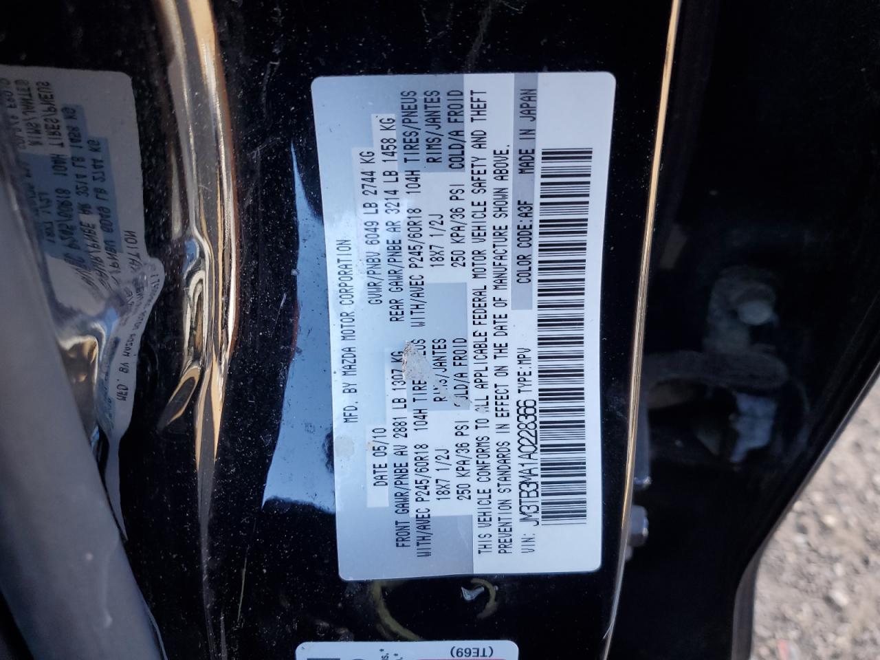 2010 Mazda Cx-9 VIN: JM3TB3MA1A0228366 Lot: 76620064