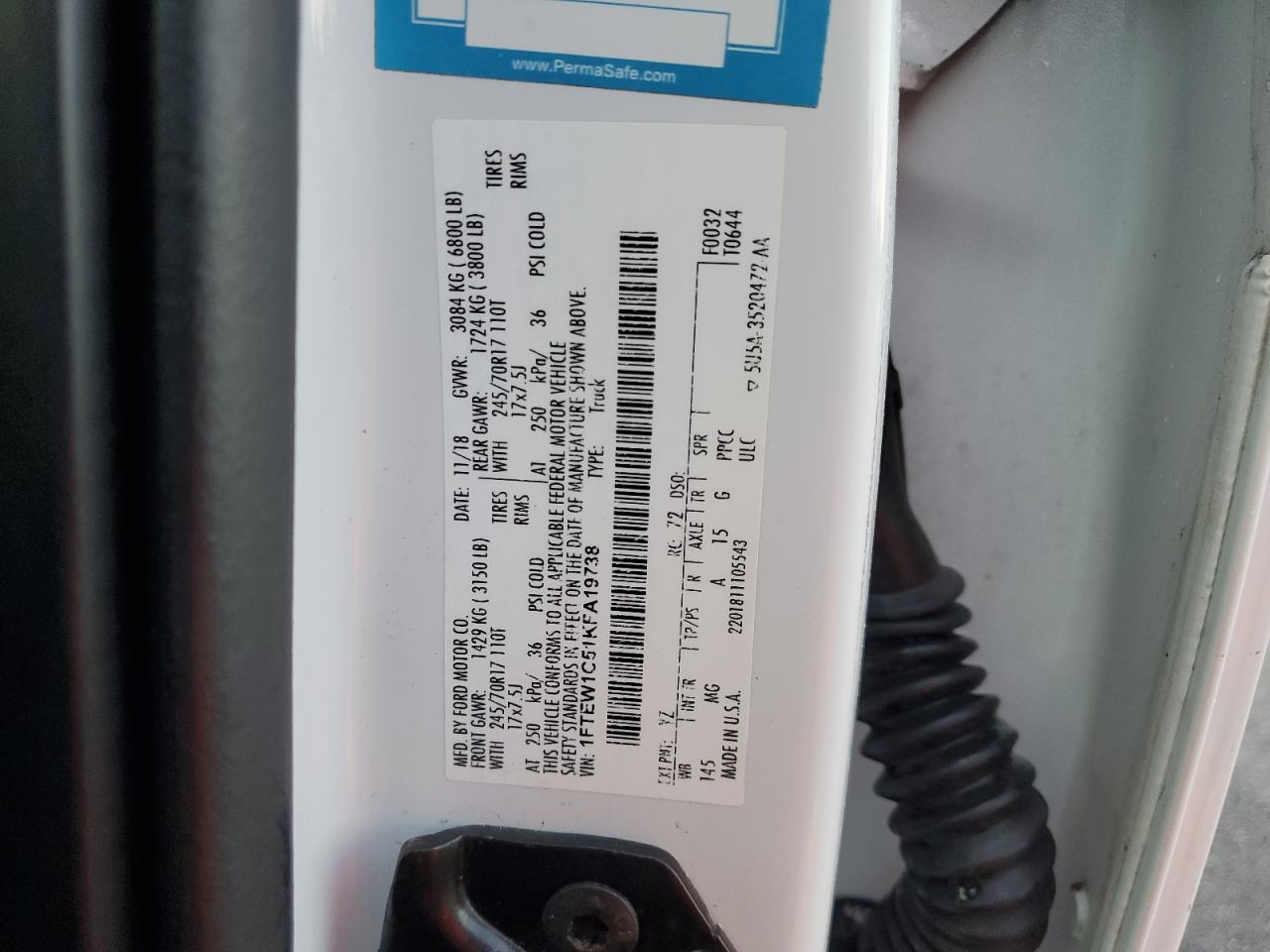 2019 Ford F150 Supercrew VIN: 1FTEW1C51KFA19738 Lot: 73710024