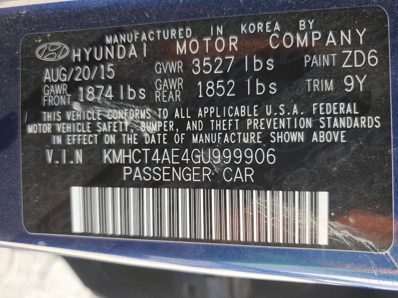 KMHCT4AE4GU999906 2016 Hyundai Accent Se