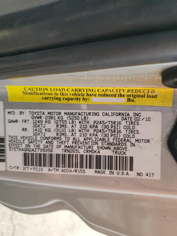 5TETX4GN2AZ739356 2010 Toyota Tacoma Prerunner Access Cab