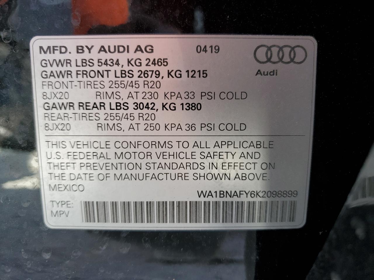 2019 Audi Q5 Premium Plus VIN: WA1BNAFY6K2098899 Lot: 76265524