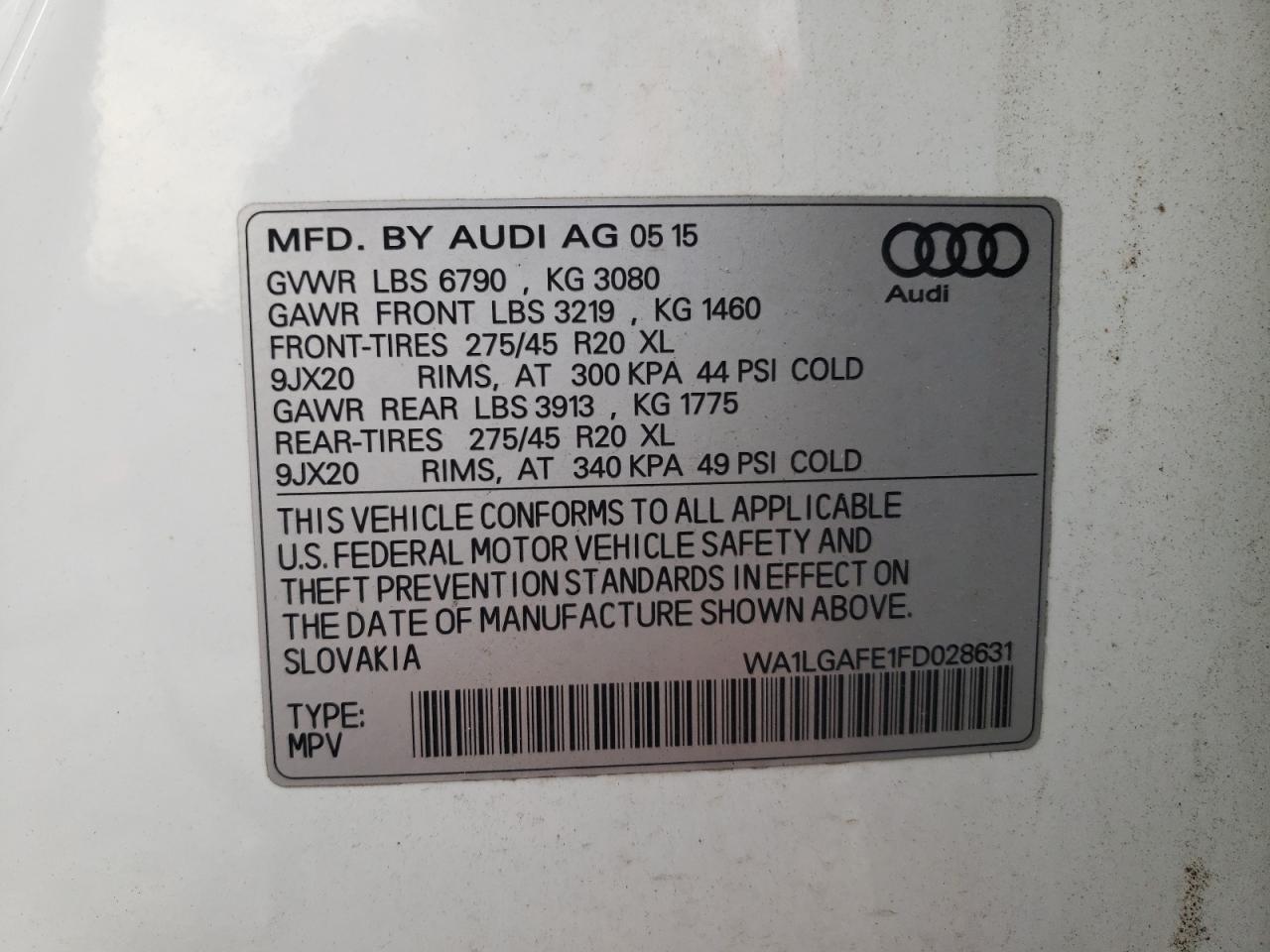 2015 Audi Q7 Premium Plus VIN: WA1LGAFE1FD028631 Lot: 77373964