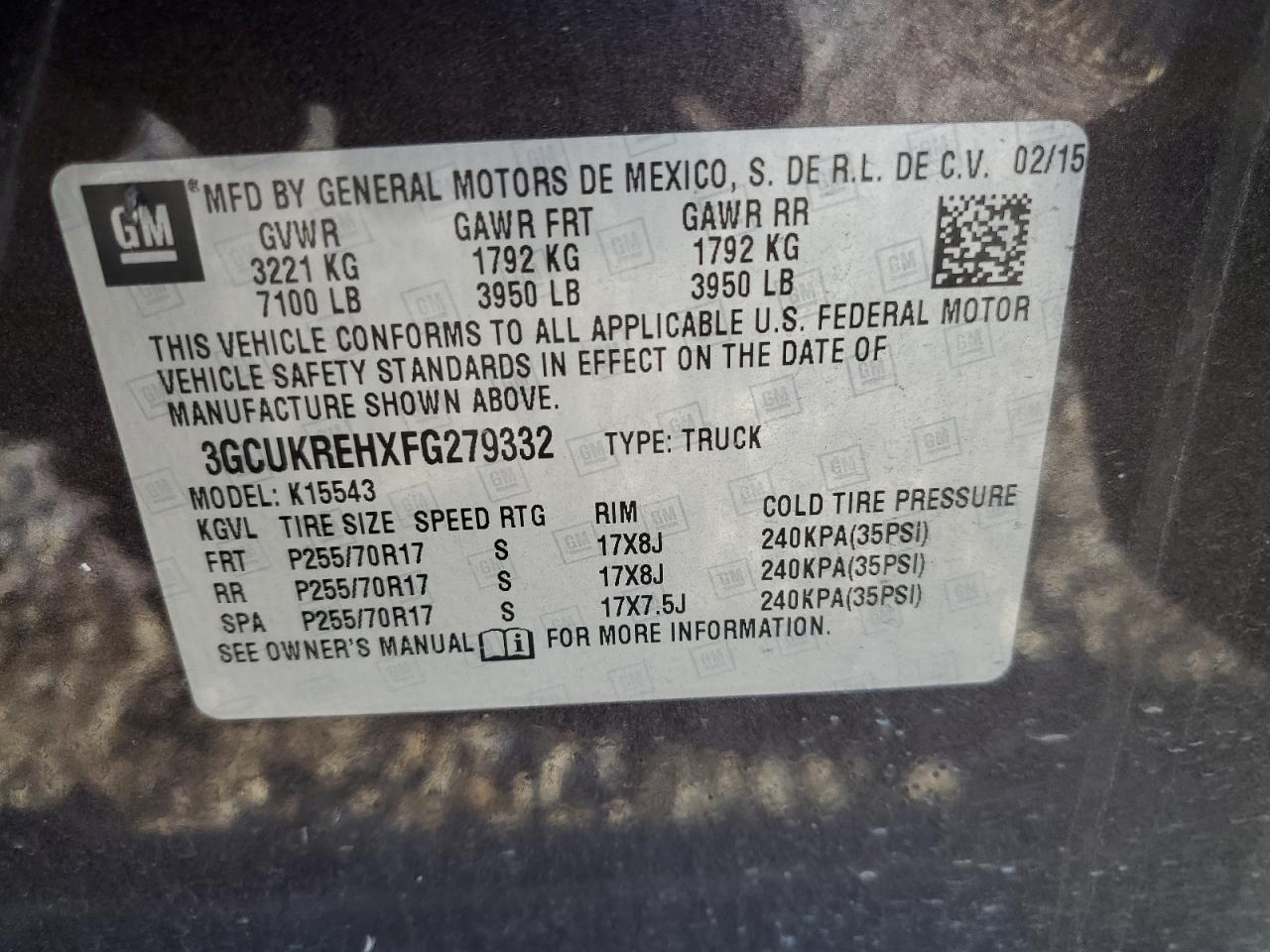 2015 Chevrolet Silverado K1500 Lt VIN: 3GCUKREHXFG279332 Lot: 73591644