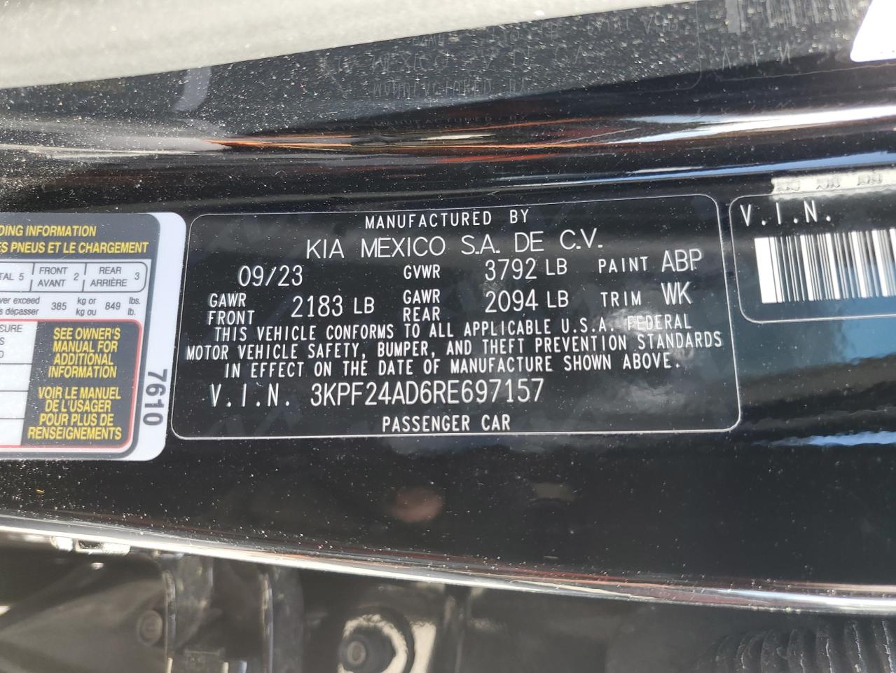 3KPF24AD6RE697157 2024 Kia Forte Lx