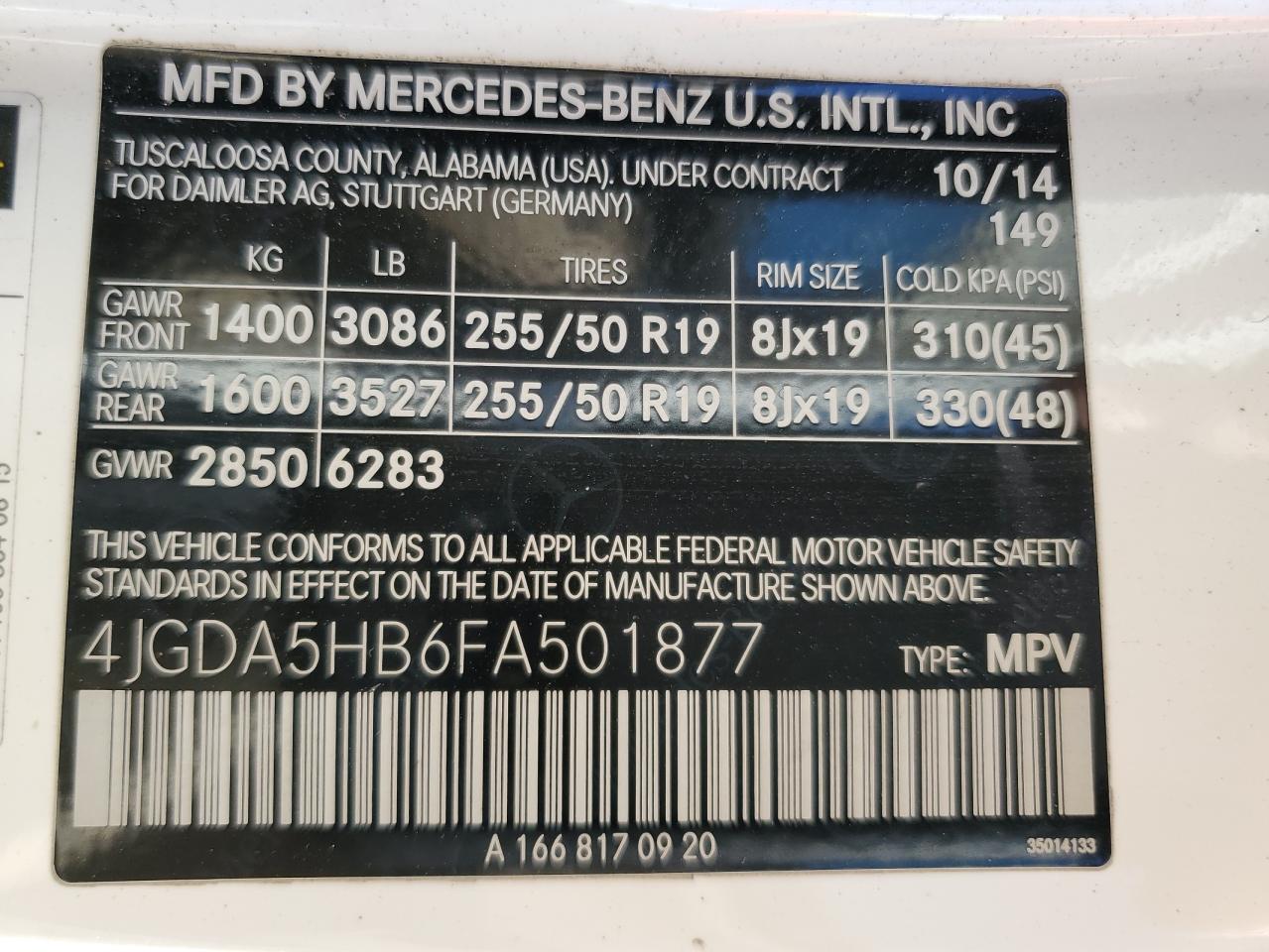 2015 Mercedes-Benz Ml 350 4Matic VIN: 4JGDA5HB6FA501877 Lot: 76696114