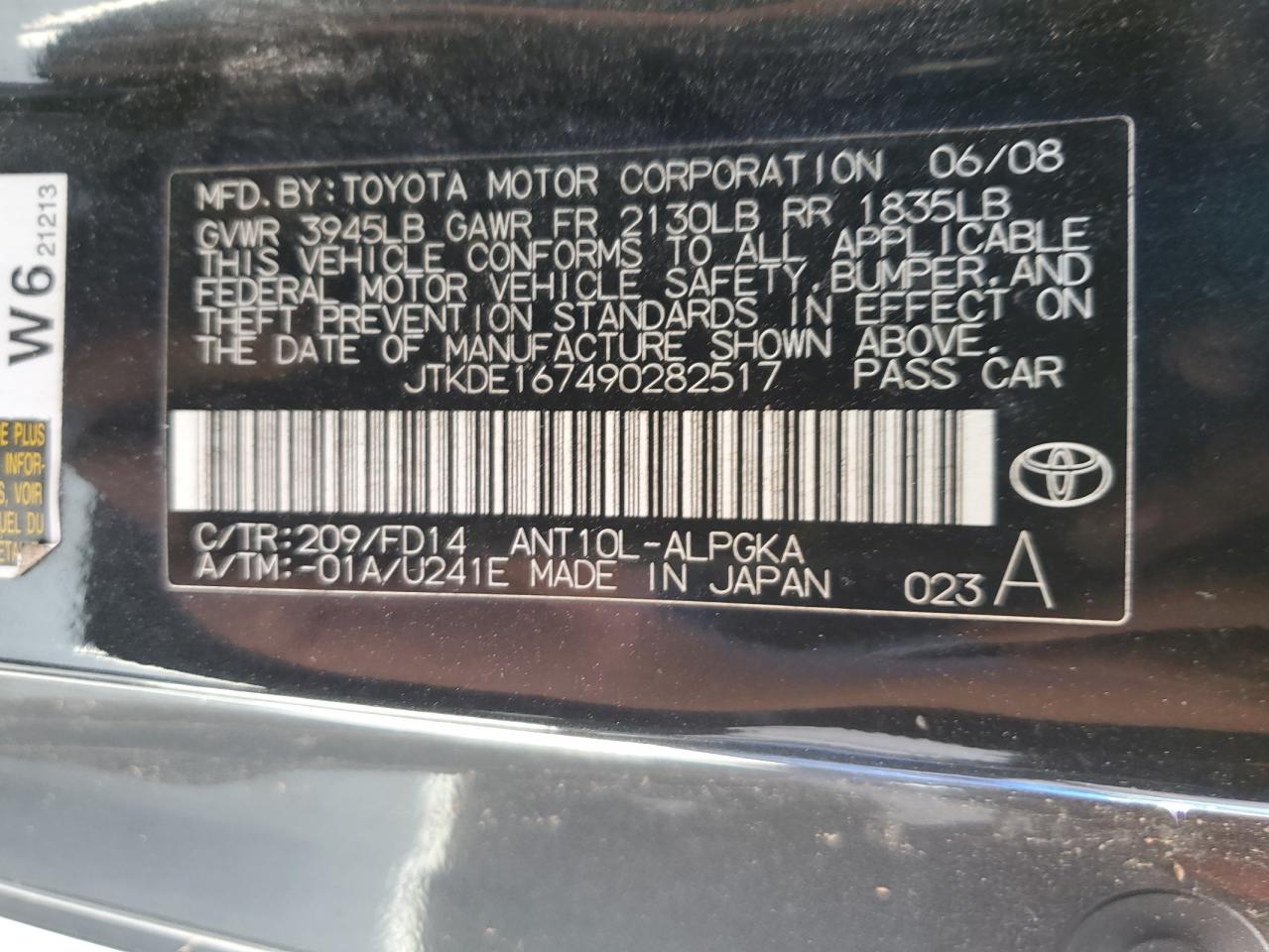 2009 Toyota Scion Tc VIN: JTKDE167490282517 Lot: 77585194