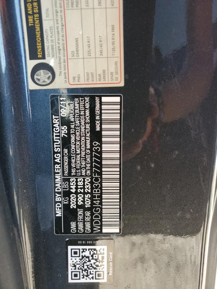 2012 Mercedes-Benz C 250 VIN: WDDGJ4HB3CF777739 Lot: 75696074