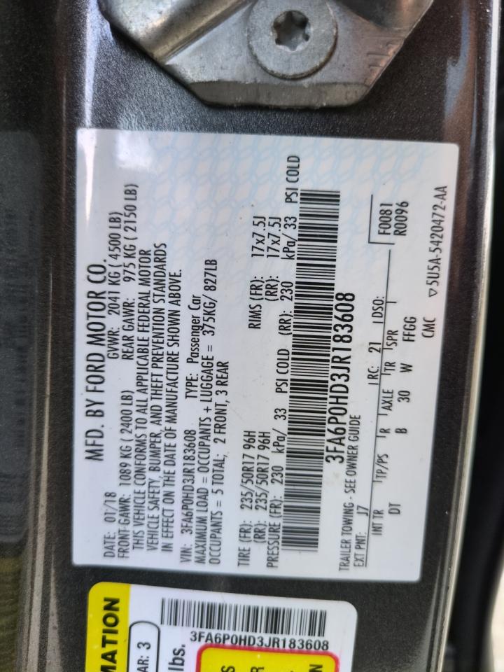 3FA6P0HD3JR183608 2018 Ford Fusion Se