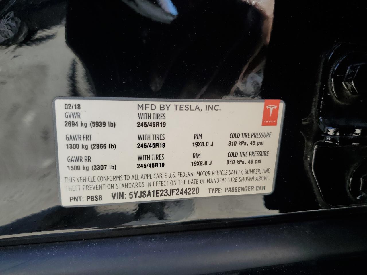 2018 Tesla Model S VIN: 5YJSA1E23JF244220 Lot: 77700314