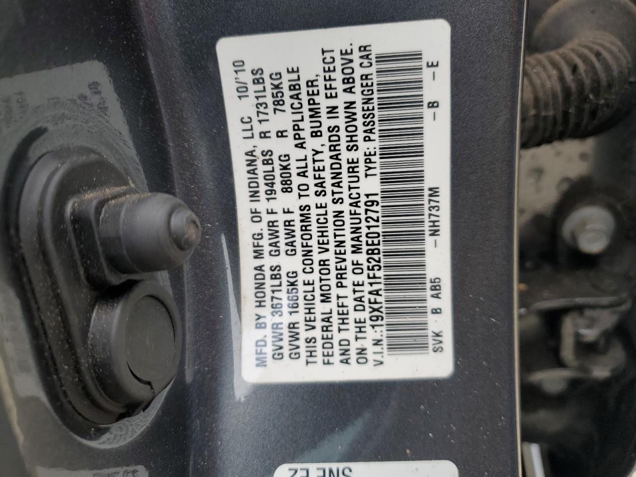 19XFA1F52BE012791 2011 Honda Civic Lx