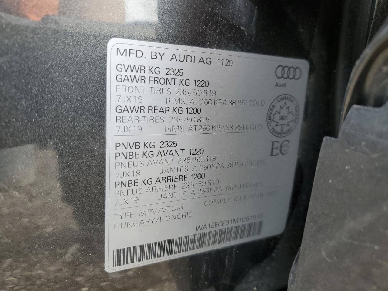 2021 Audi Q3 Premium Plus S Line 45 VIN: WA1EECF31M1061815 Lot: 78143504